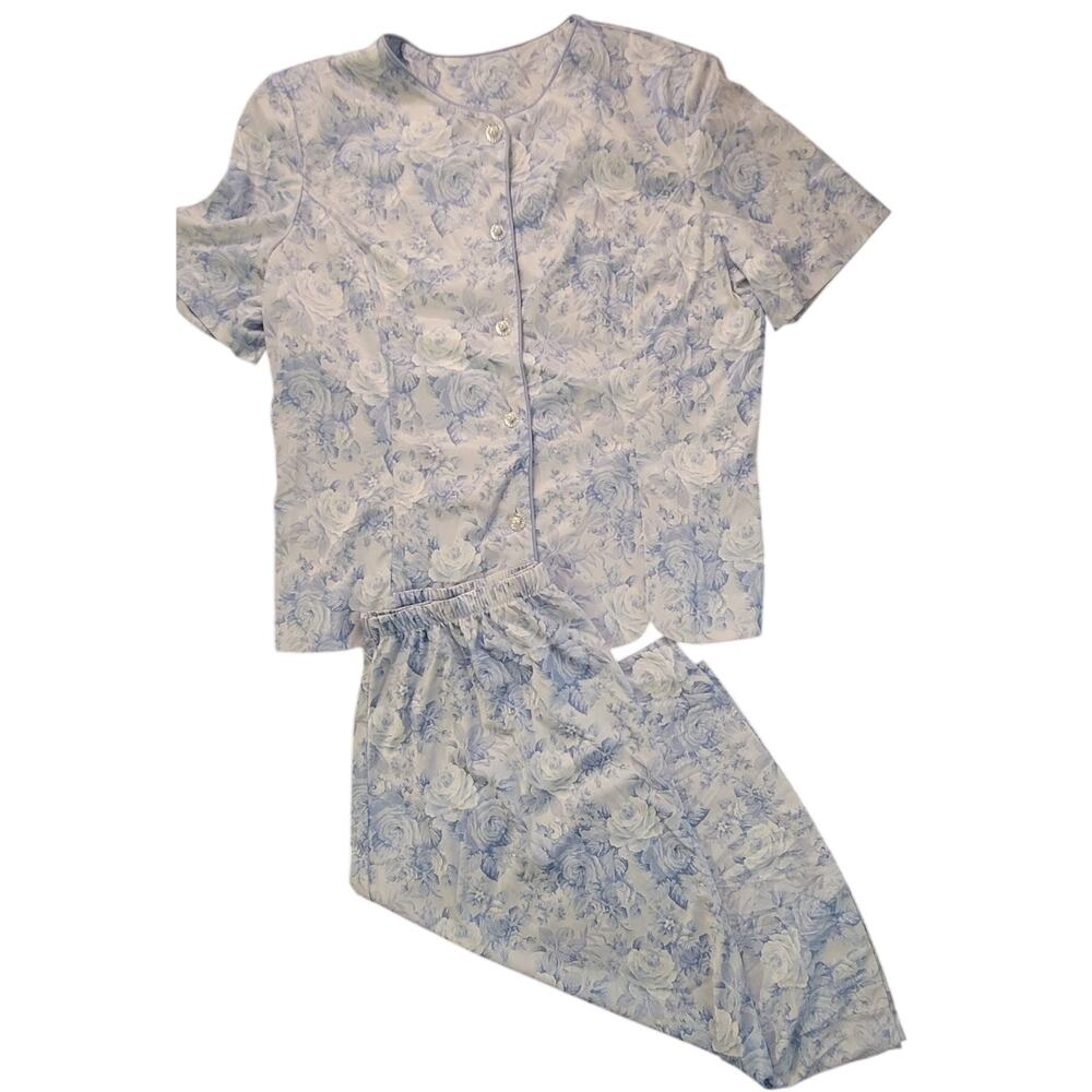 Blair Women's Blue White Floral 2 Piece Skirt Suit Set Size 16